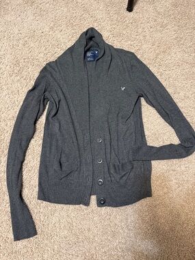 American Eagle Outfitters Dark Gray Shawl-Collar Cardigan